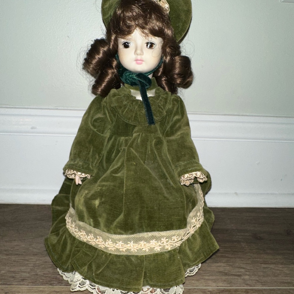 Gorham Green Victorian Doll with Velvet Dress